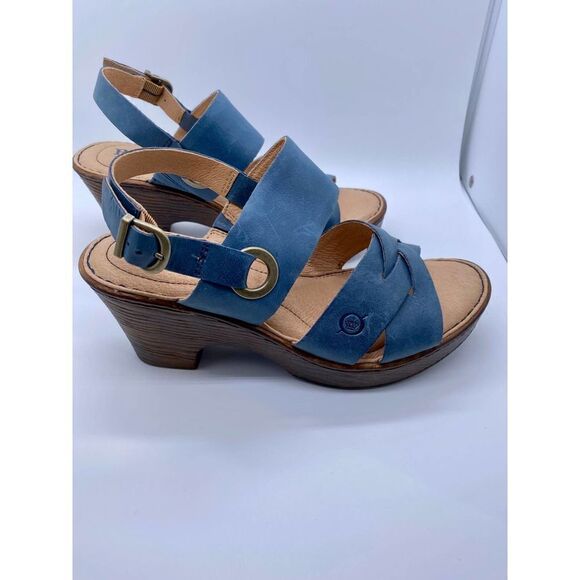 Born Blue Suede Criss Cross Wedges With Supportive Gel - Picture 8 of 9